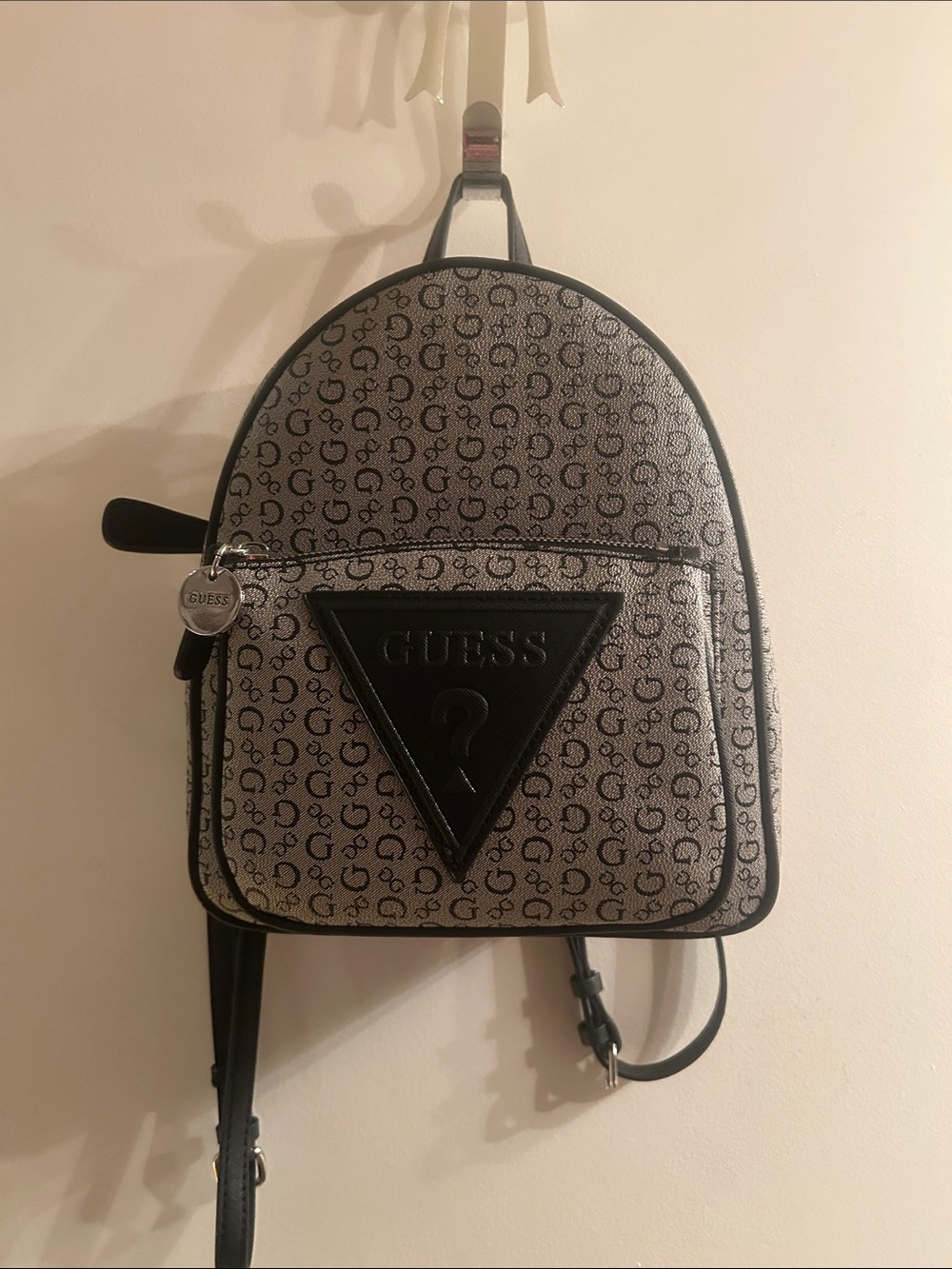 NEW GUESS Monogram Mini Backpack in Grey and Black